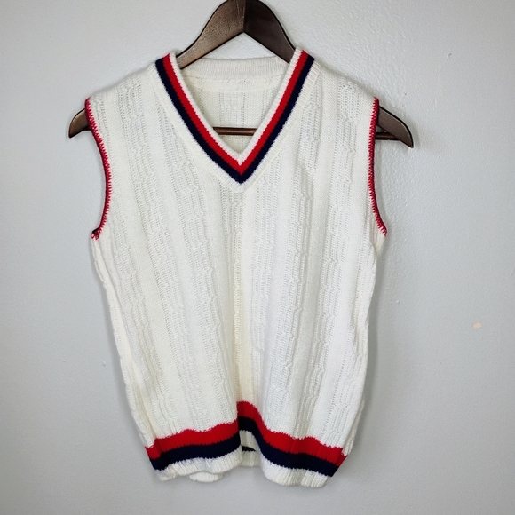 Vintage Cricket Sweater Vest Womens Small White Varsity Collegiate Preppy Knit - Picture 2 of 7